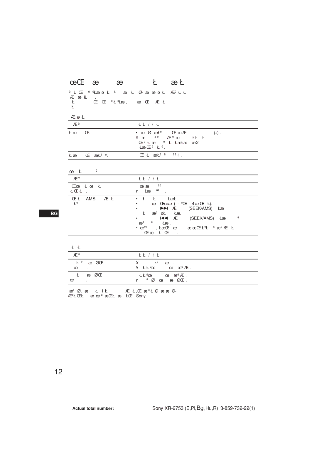 Sony XR-2753 operating instructions ˙ÍÓ‚Ó‰ÒÚ‚Ó Á‡ Óúòú ‡Ìﬂ‚‡ÌÂ Ì‡ Ìâëáô ‡‚ÌÓÒÚË, · ˘ Ë, ‡‰Ëóô Ëâï‡Ìâ 