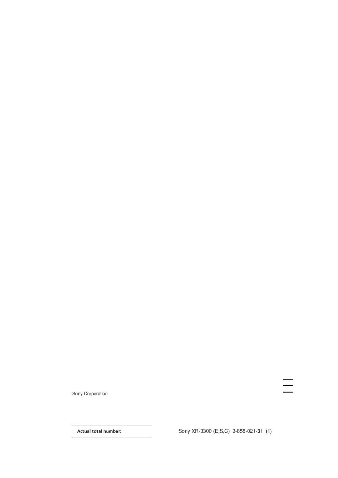 Sony XR-3300 manual Sony Corporation 