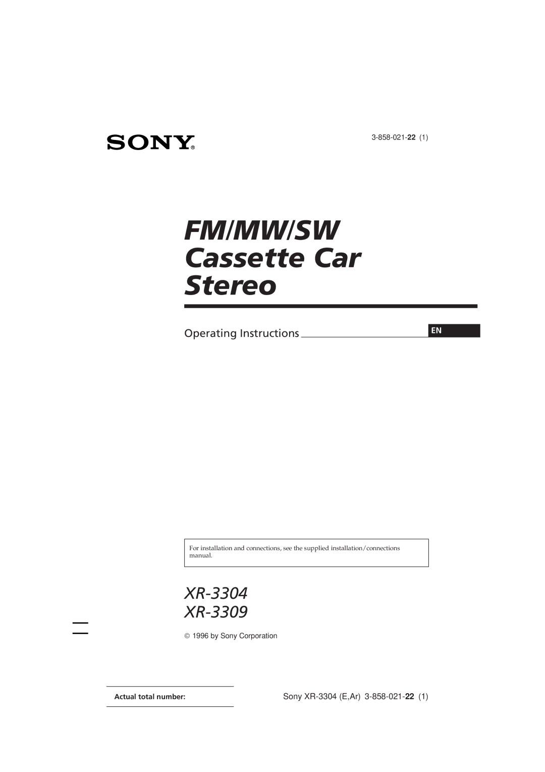 Sony XR-3304, XR-3309 operating instructions Fm/Mw/Sw, Actual total number 