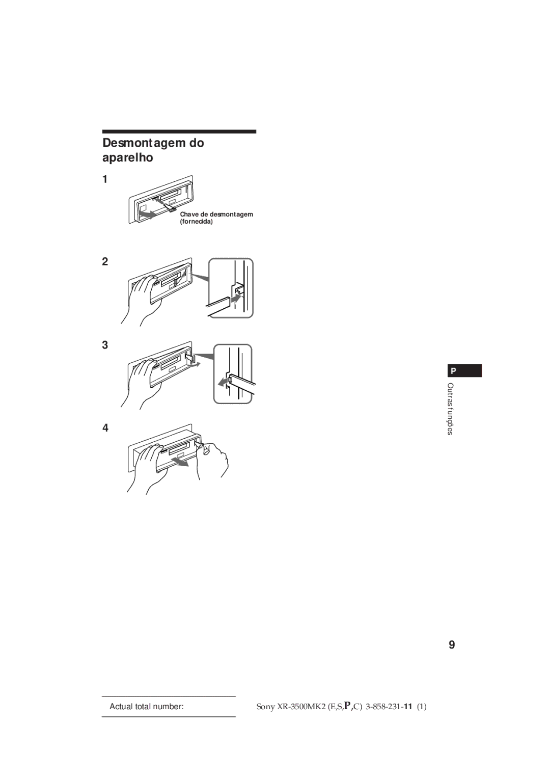 Sony XR-3500MK2 manual Desmontagem do aparelho 