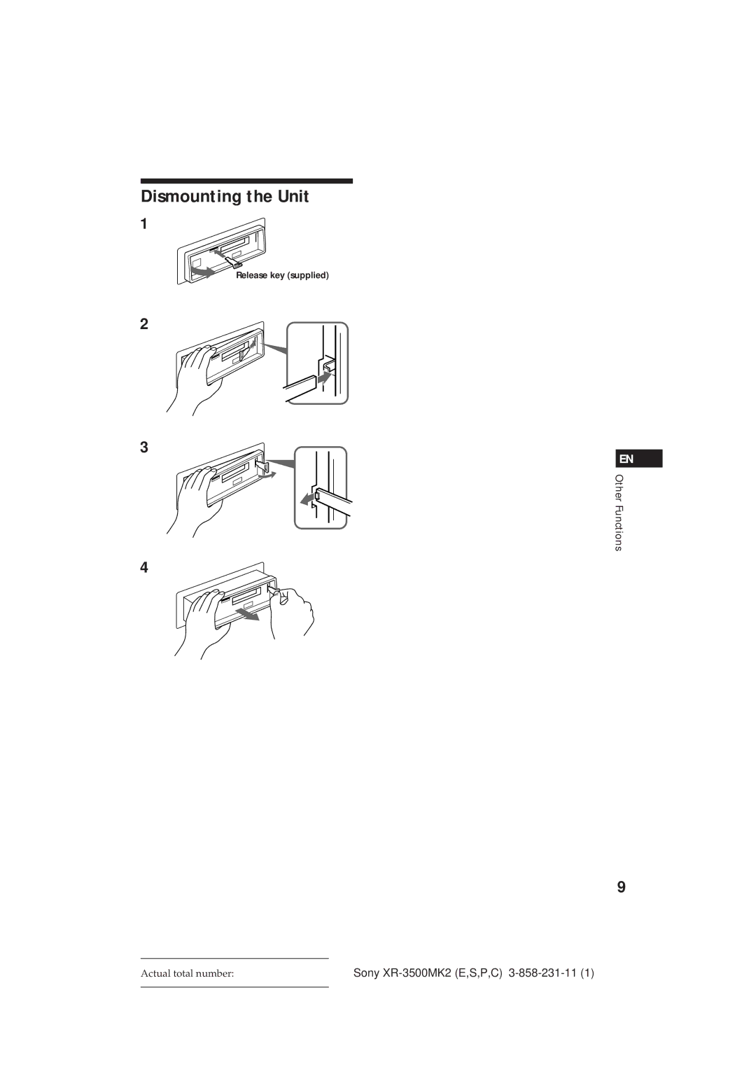 Sony XR-3500MK2 manual Dismounting the Unit 