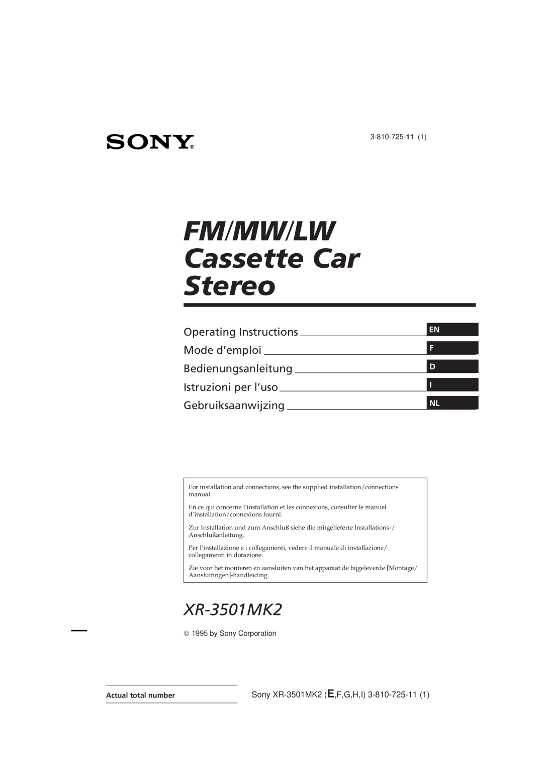 Sony XR-3501MK2 operating instructions Fm/Mw/Lw, Actual total number 