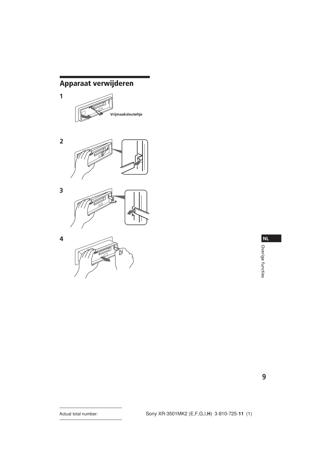 Sony XR-3501MK2 operating instructions Apparaat verwijderen 