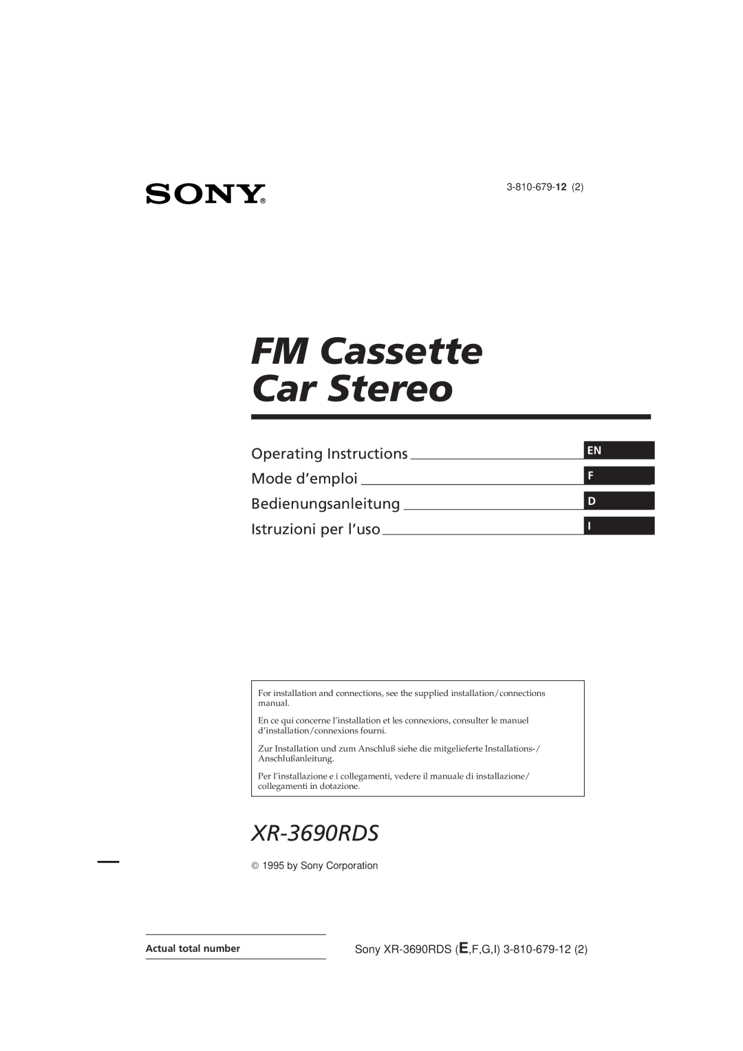 Sony XR-3690RDS operating instructions FM Cassette Car Stereo, Actual total number 