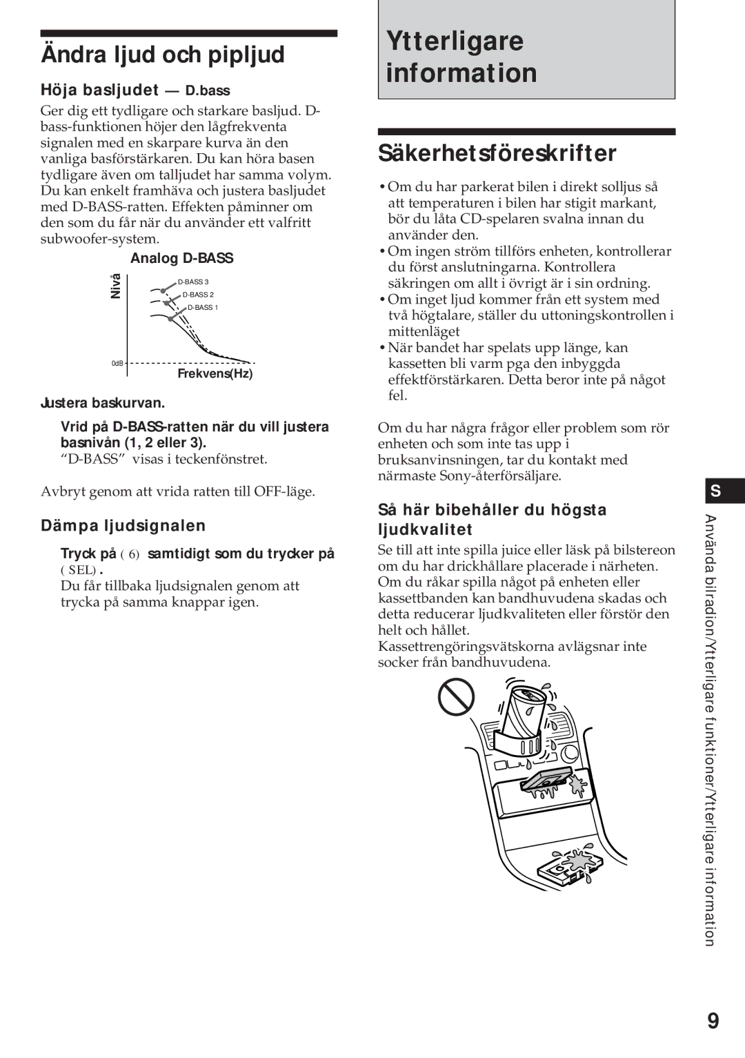 Sony XR-3750 operating instructions Ytterligare information, Ändra ljud och pipljud, Säkerhetsföreskrifter 