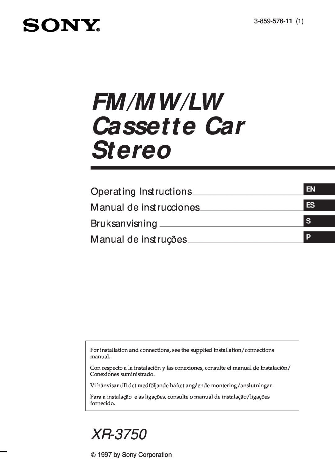 Sony XR-3750 operating instructions En Es S P, FM/MW/LW Cassette Car Stereo, Manual de instruções, 3-859-576-11 