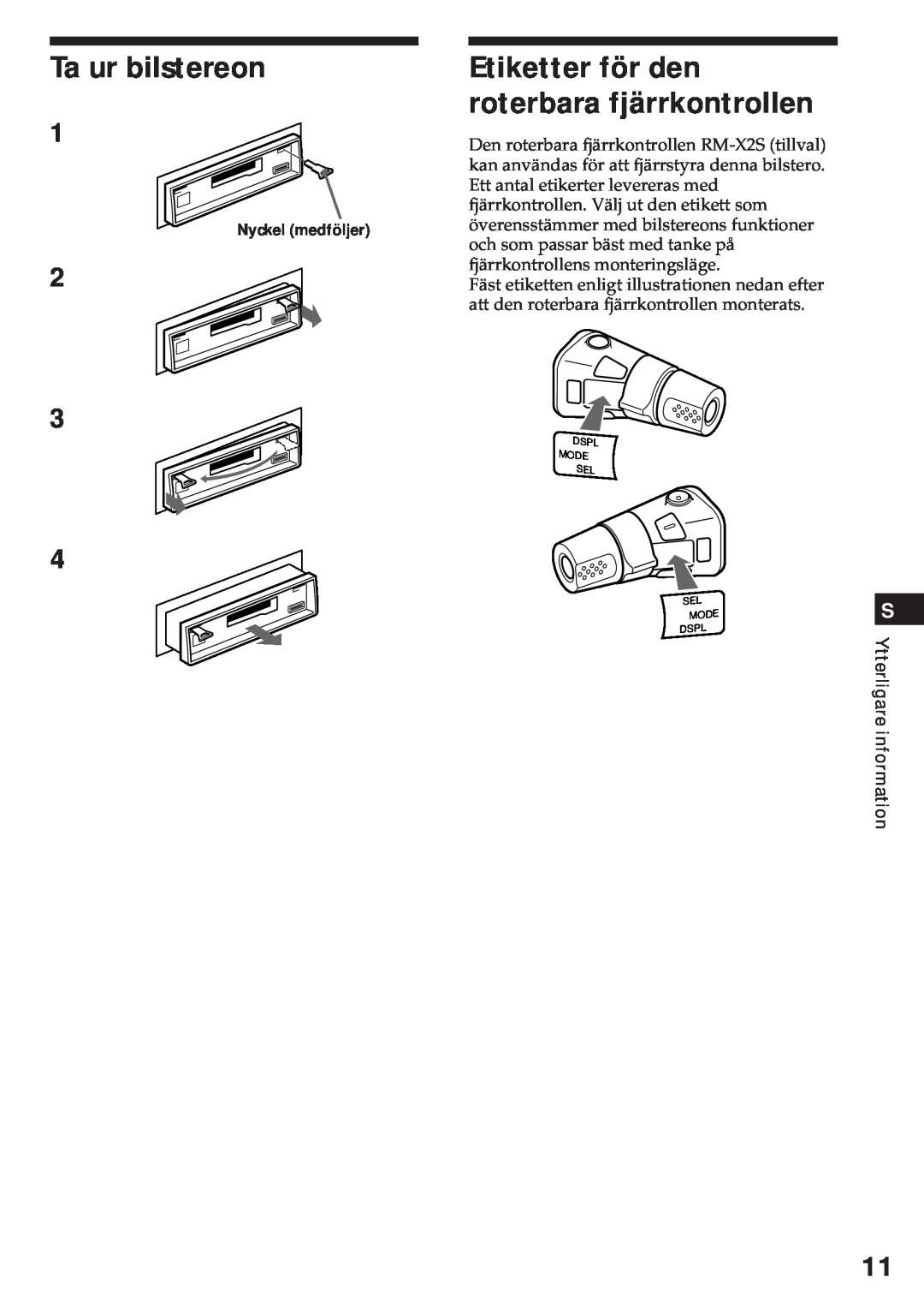 Sony XR-3750 operating instructions Ta ur bilstereon, Etiketter för den roterbara fjärrkontrollen 