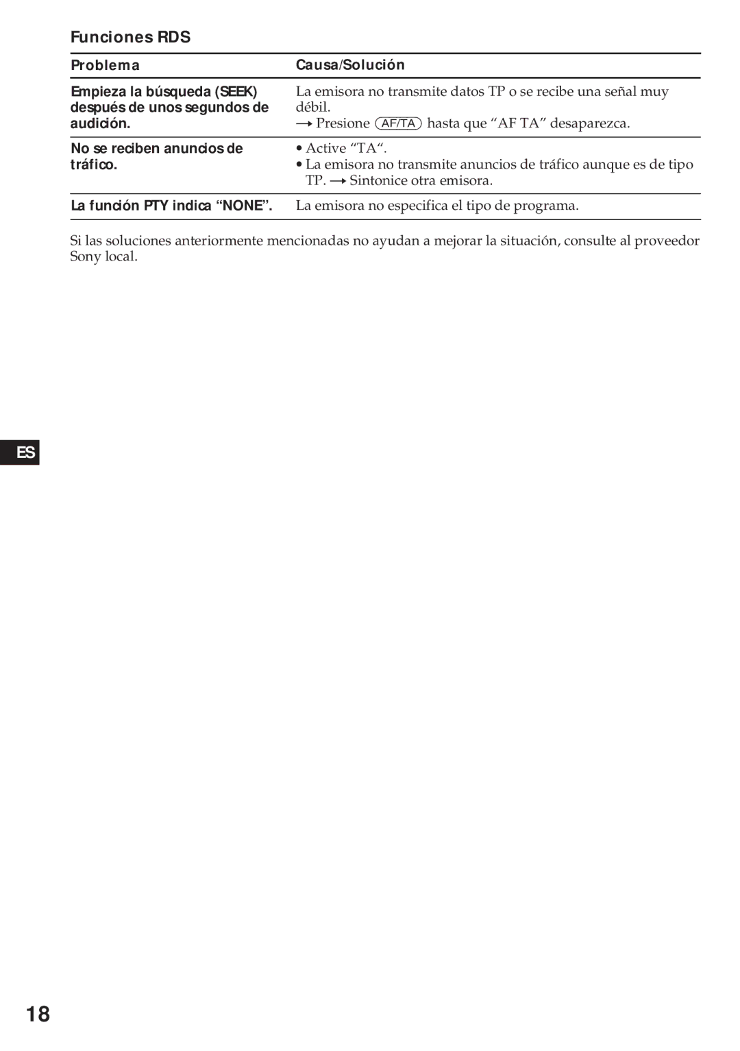 Sony XR-4740RDS operating instructions Funciones RDS 