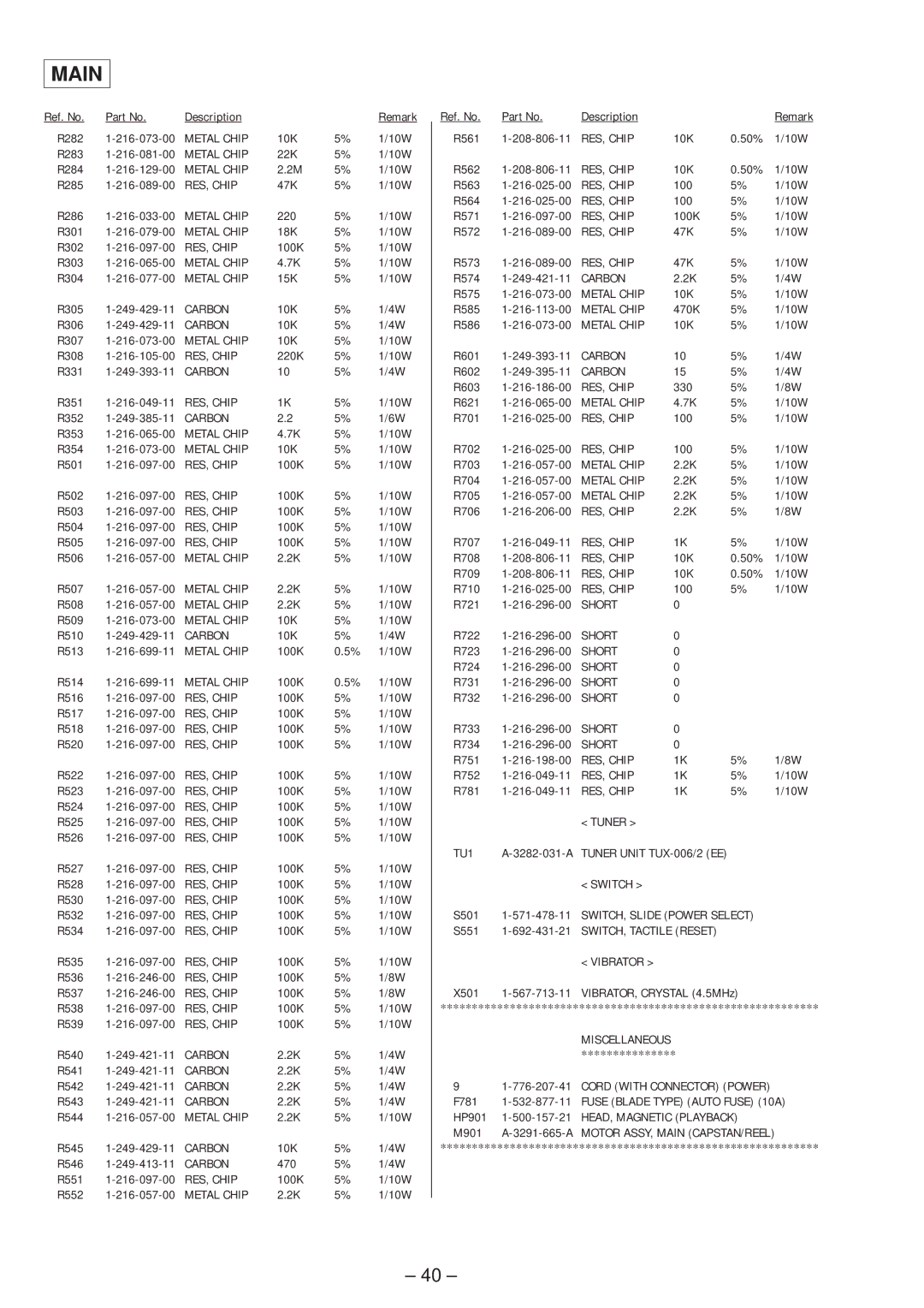 Sony XR-4803 service manual Tuner TU1 