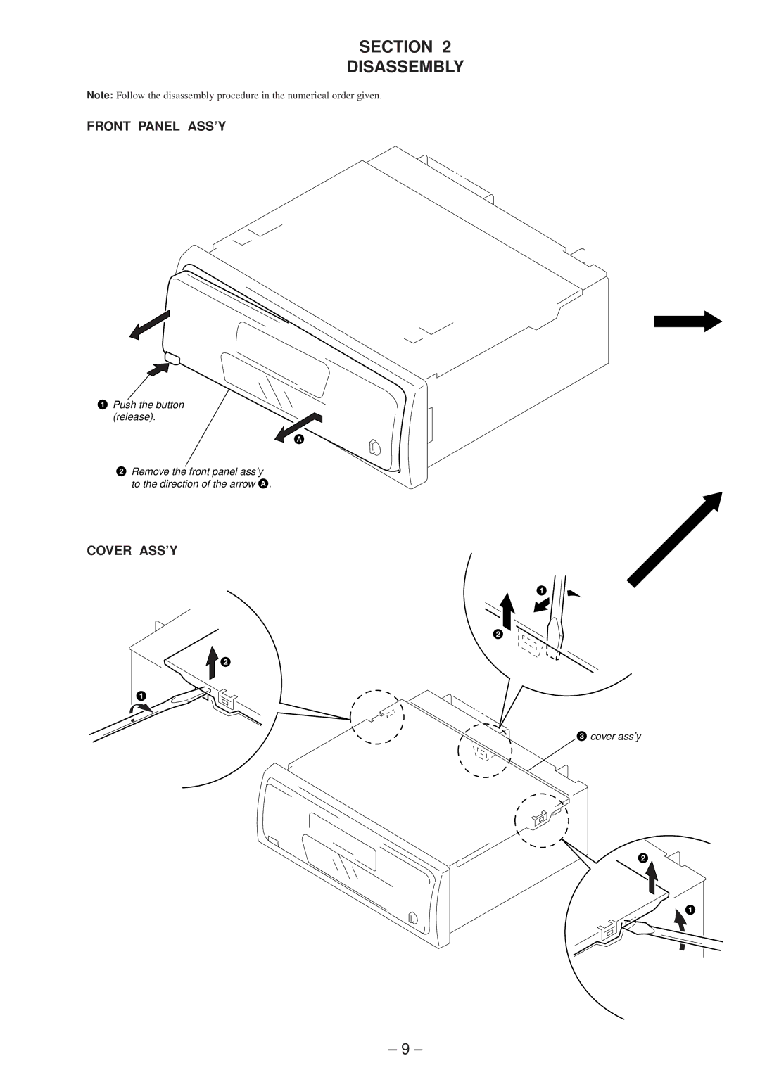 Sony XR-4803 service manual Section Disassembly, Front Panel ASS’Y, Cover ASS’Y 