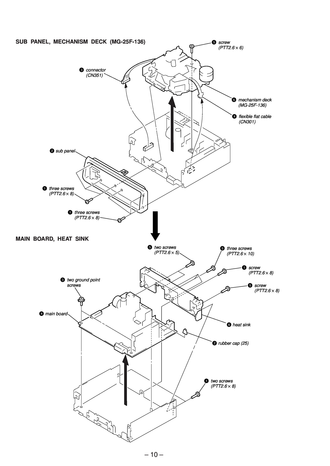 Sony XR-4803 service manual SUB PANEL, MECHANISM DECK MG-25F-136, Main Board, Heat Sink 