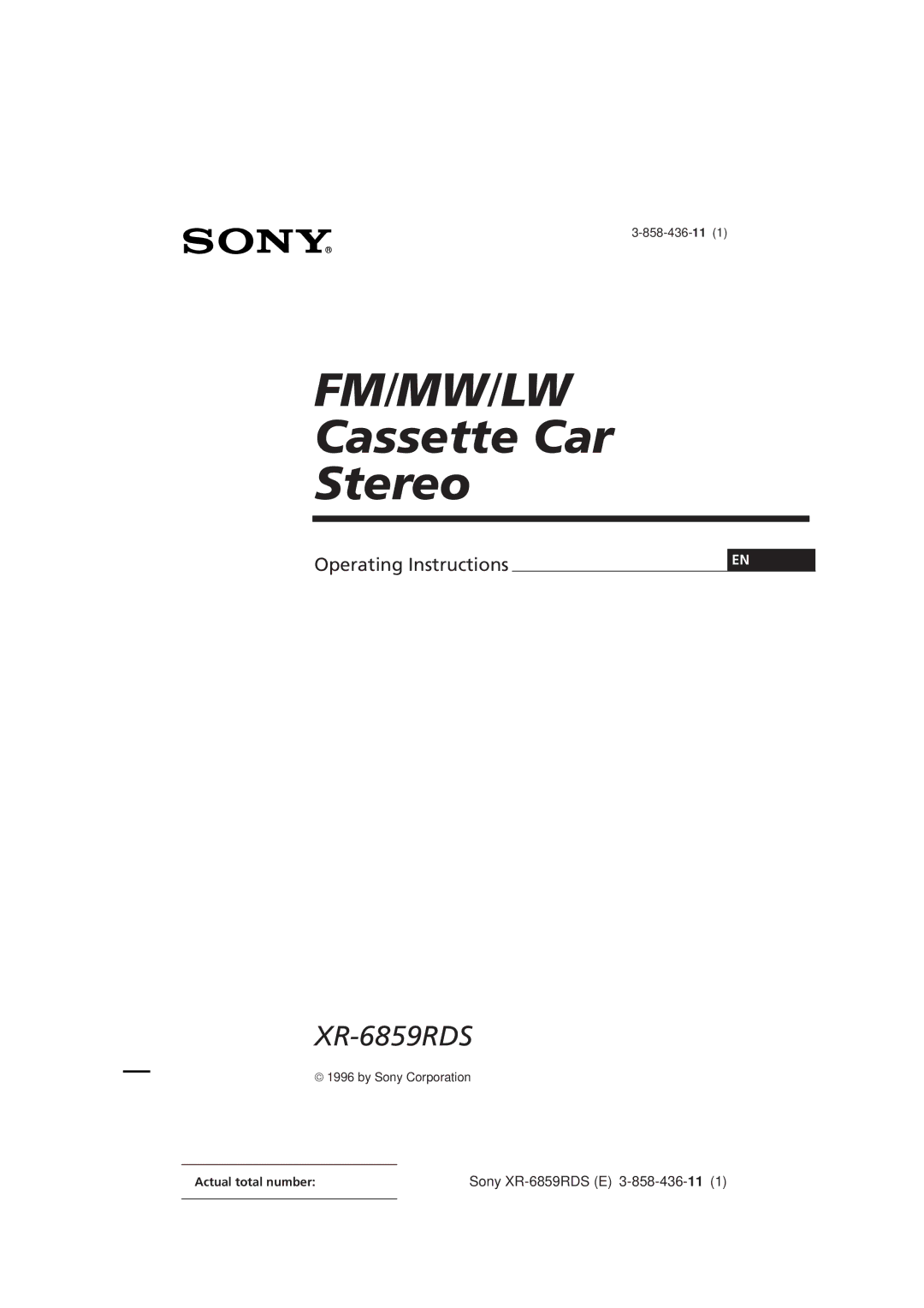 Sony XR-6859RDS operating instructions Fm/Mw/Lw, Actual total number 