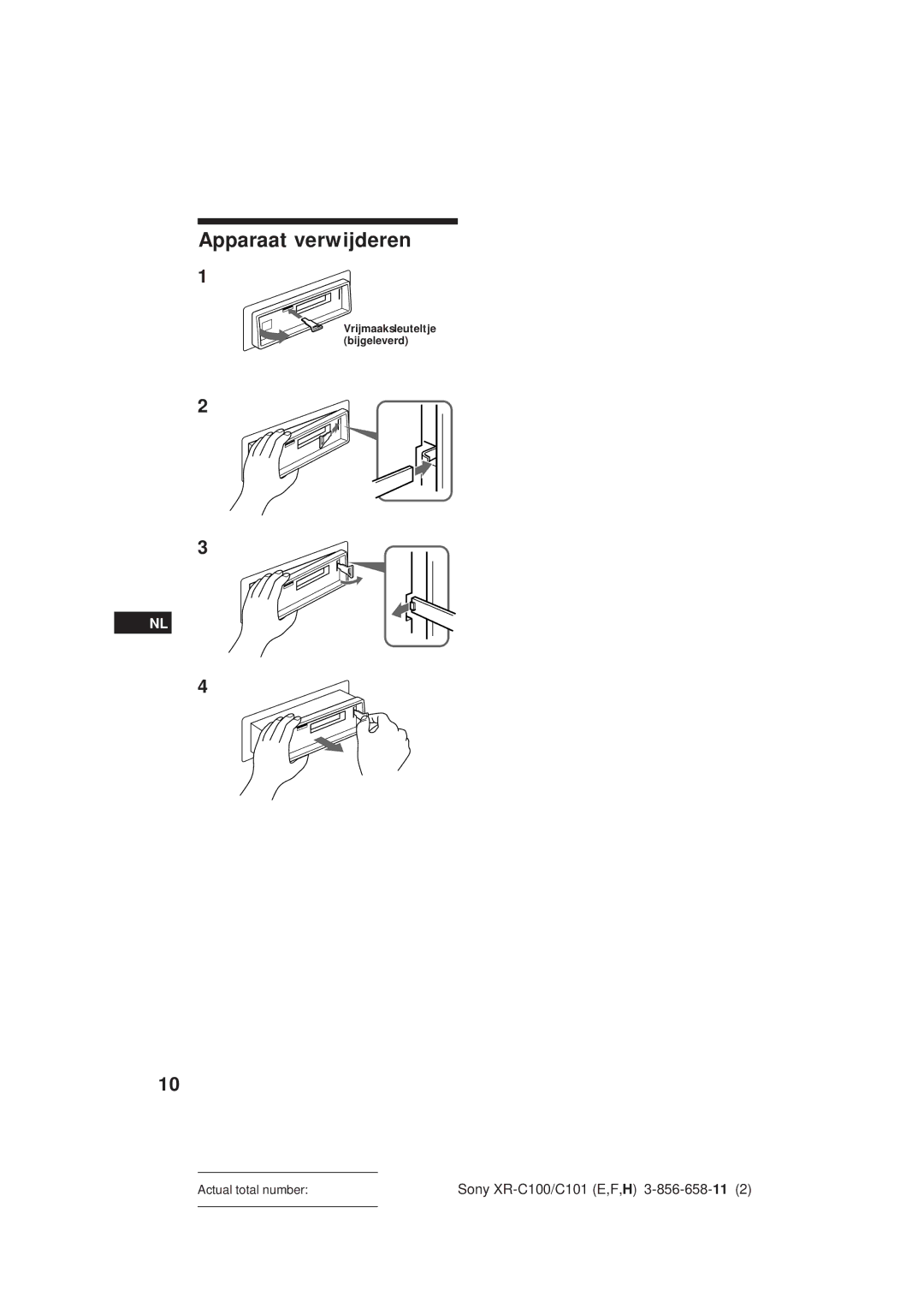 Sony XR-C101 operating instructions Apparaat verwijderen 