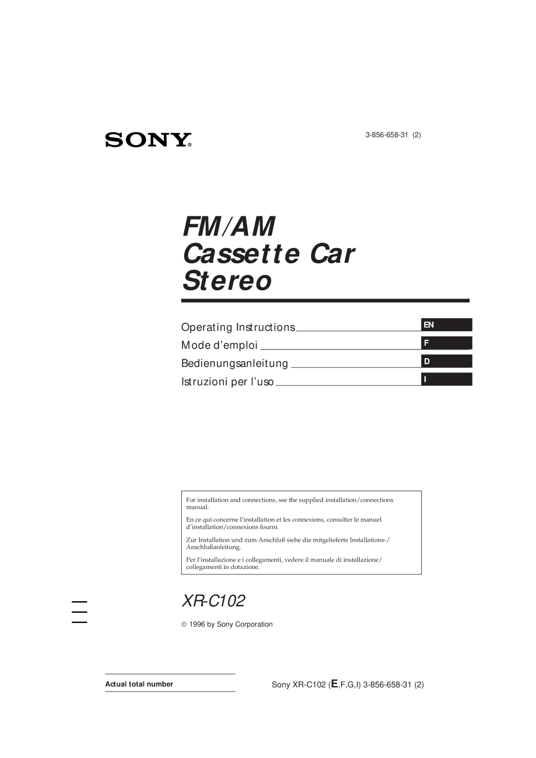 Sony XR-C102 operating instructions Fm/Am, Actual total number 