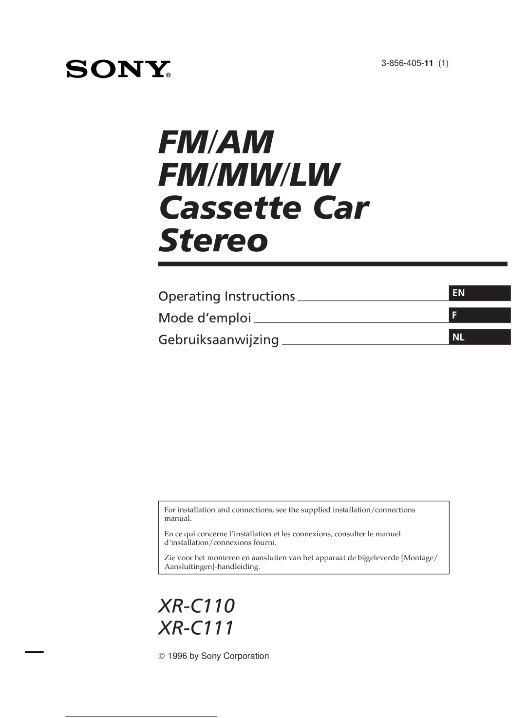 Sony XR-C110, XR-C111 operating instructions Fm/Am Fm/Mw/Lw 