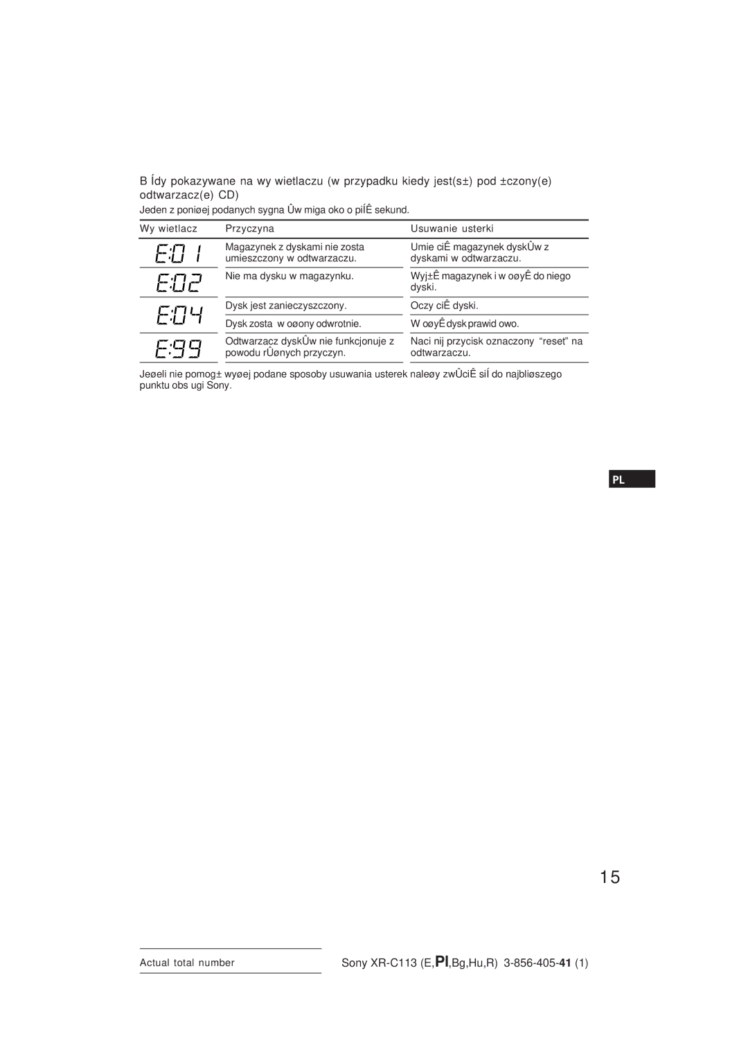 Sony XR-C113 operating instructions E01 