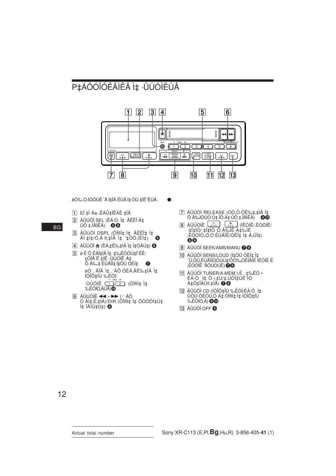 Sony XR-C113 operating instructions ‡Áôóîóêâìëâ Ì‡ ·Ûúóìëúâ, Åûúóì SEL ËÁ·Ó Ì‡ Âêëï Á‡, ‰Ëòíó‚Âúâ, £ Åûúóì OFF 