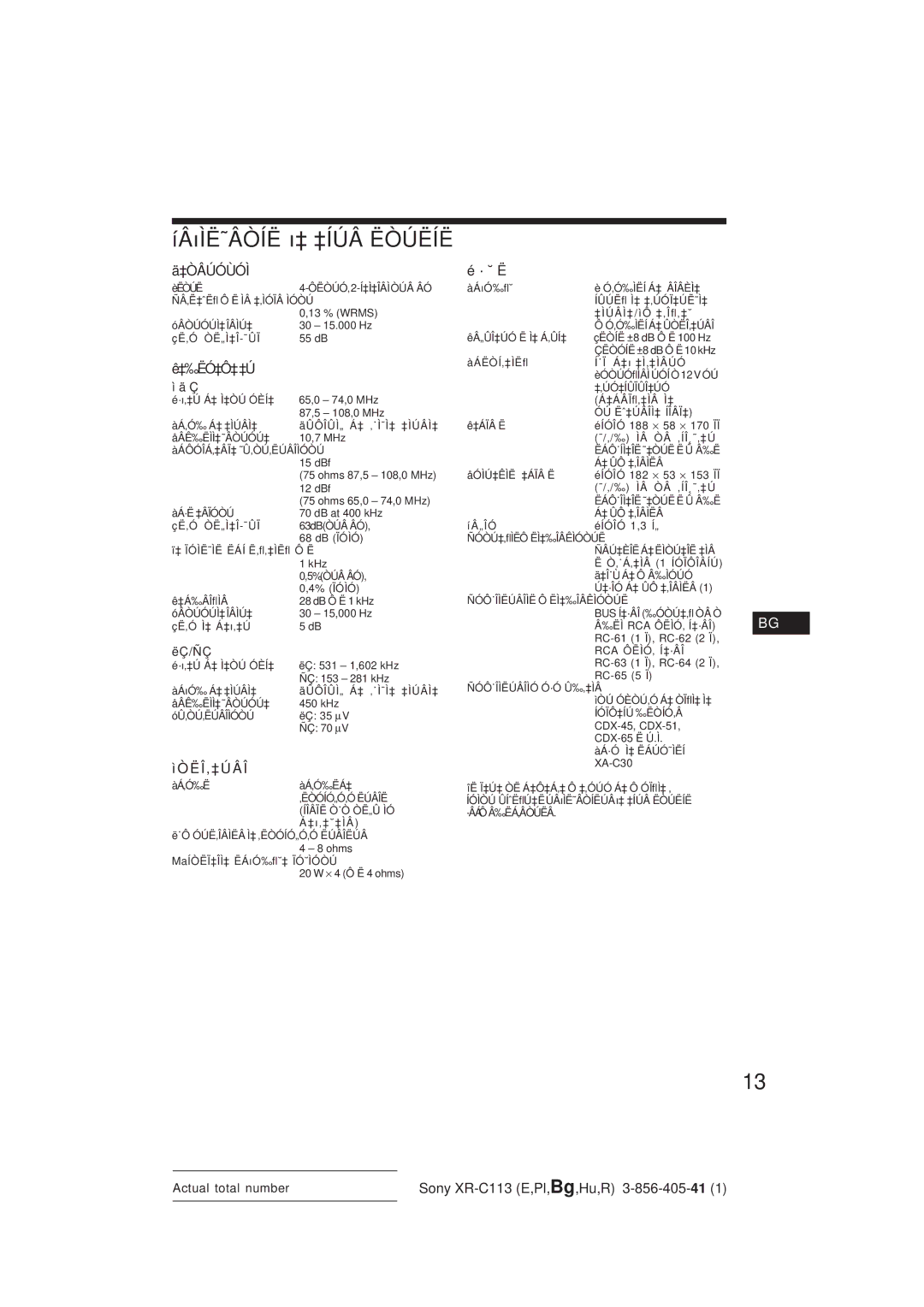 Sony XR-C113 operating instructions ‡Òâúóùóì, Ìòëî‚‡Úâî, ‡‰ËÓ‡Ô‡‡Ú ì ä Ç, Ëç/Ñç 