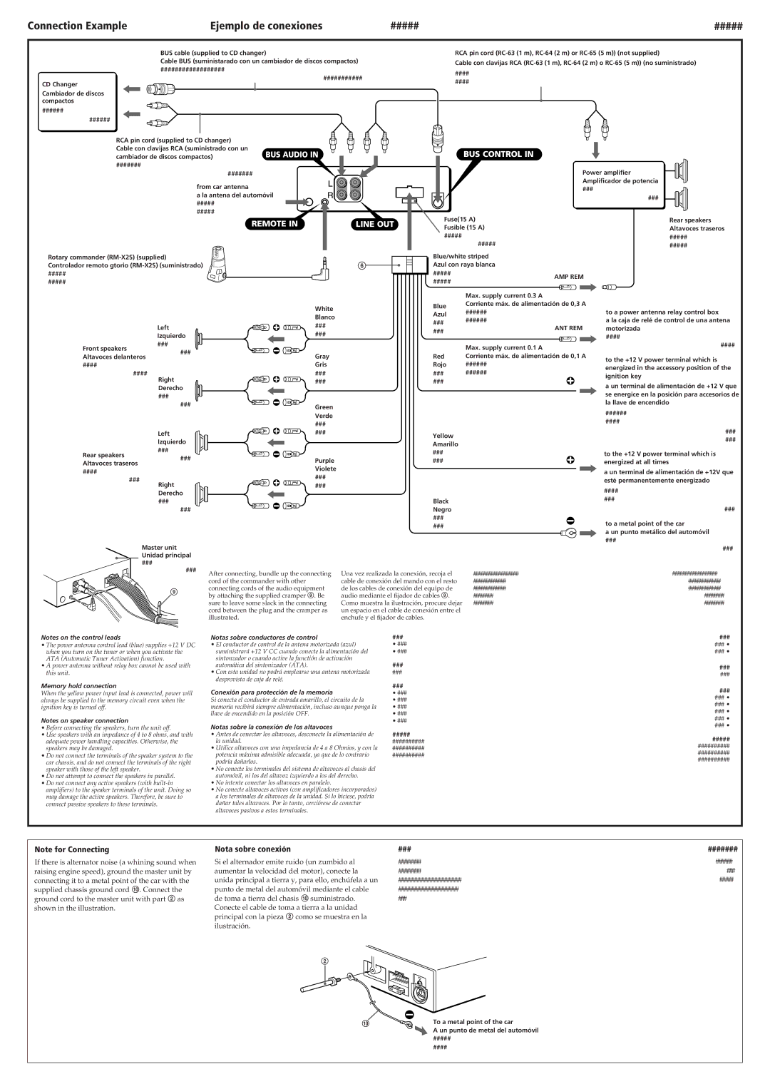 Sony XR-C300W operating instructions Connection Example Ejemplo de conexiones #####, Nota sobre conexión ###, ####### 