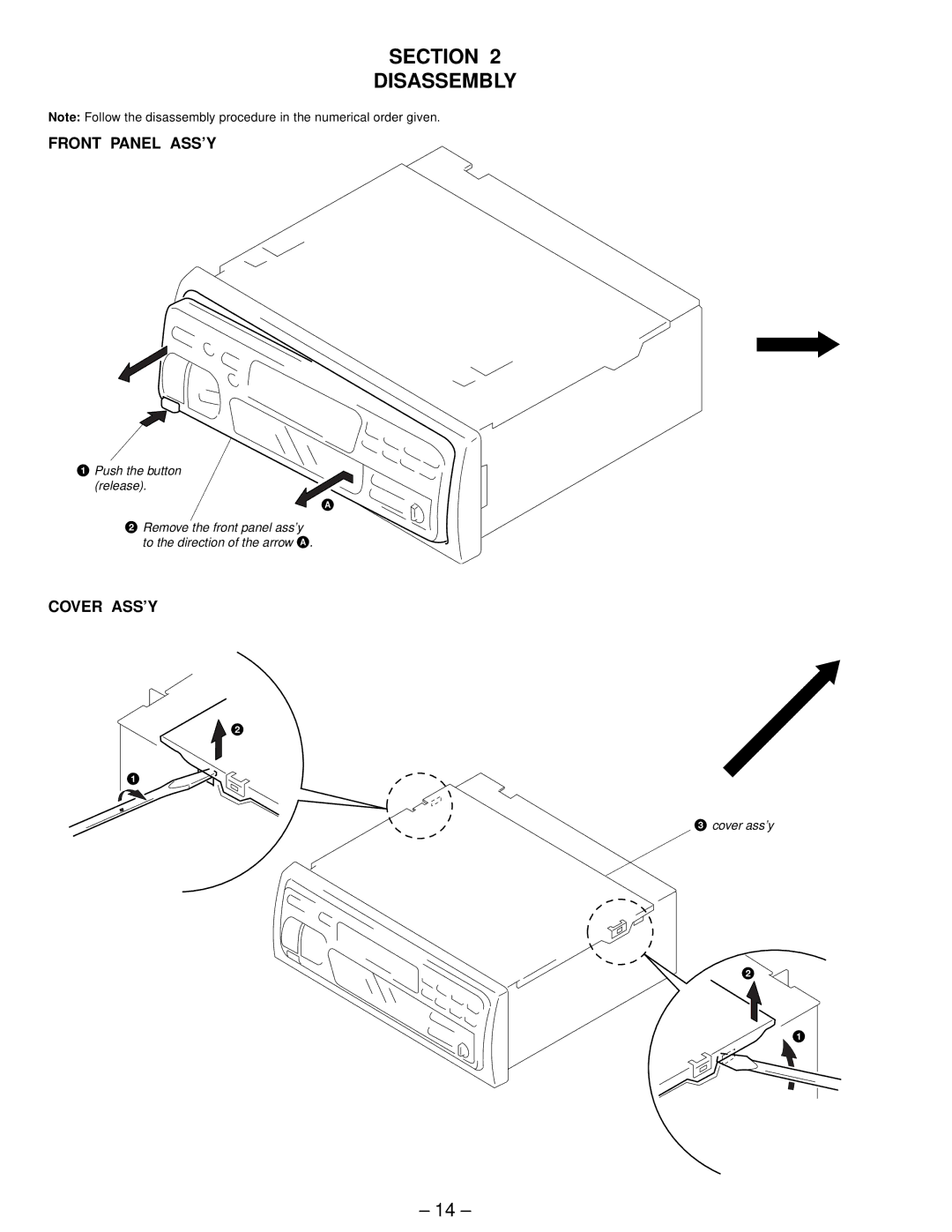 Sony XR-C440 service manual Section Disassembly, Front Panel ASS’Y, Cover ASS’Y 