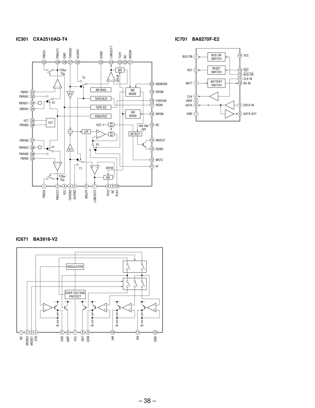 Sony XR-C440 service manual IC301 CXA2510AQ-T4 IC701 BA8270F-E2, IC671 BA3918-V2 