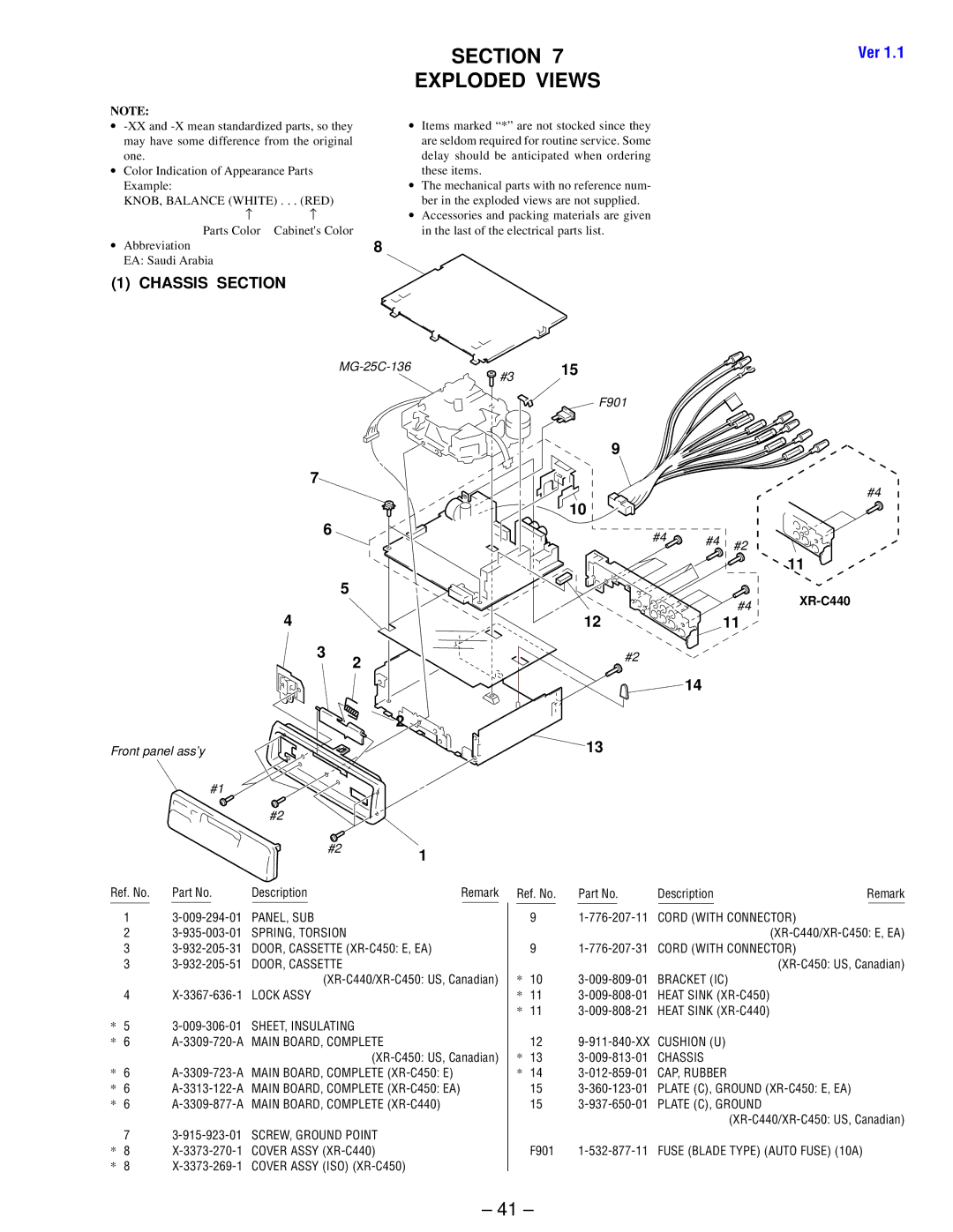 Sony XR-C440 service manual Section Exploded Views, Chassis Section, A Main BOARD, Complete, Cord with Connector 