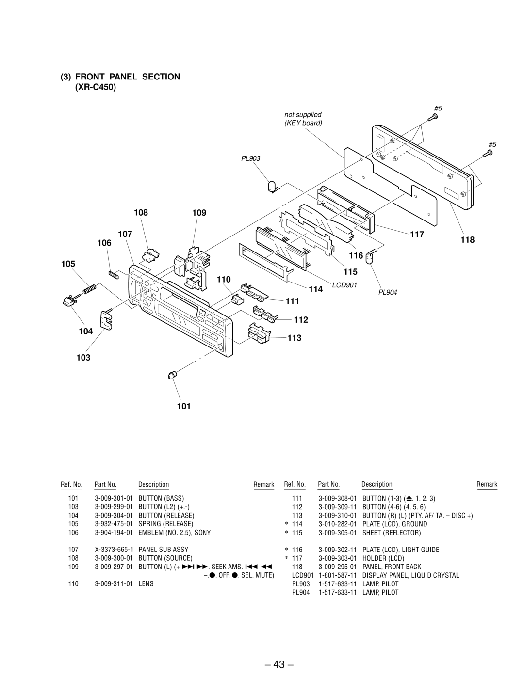 Sony XR-C440 service manual Front Panel Section XR-C450, 118 