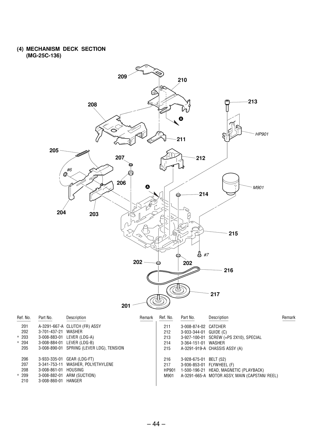 Sony XR-C440 service manual Mechanism Deck Section MG-25C-136, M901 A-3291-665-A Motor ASSY, Main CAPSTAN/ Reel 