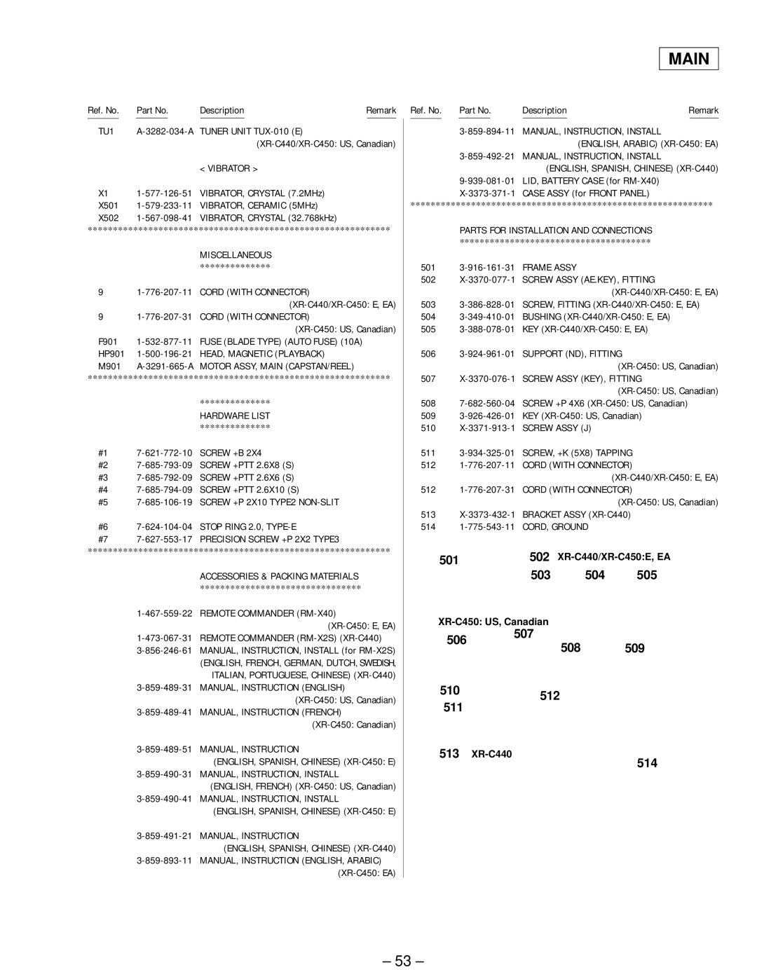 Sony XR-C440 service manual Vibrator, Miscellaneous, Accessories & Packing Materials, MANUAL, Instruction English 