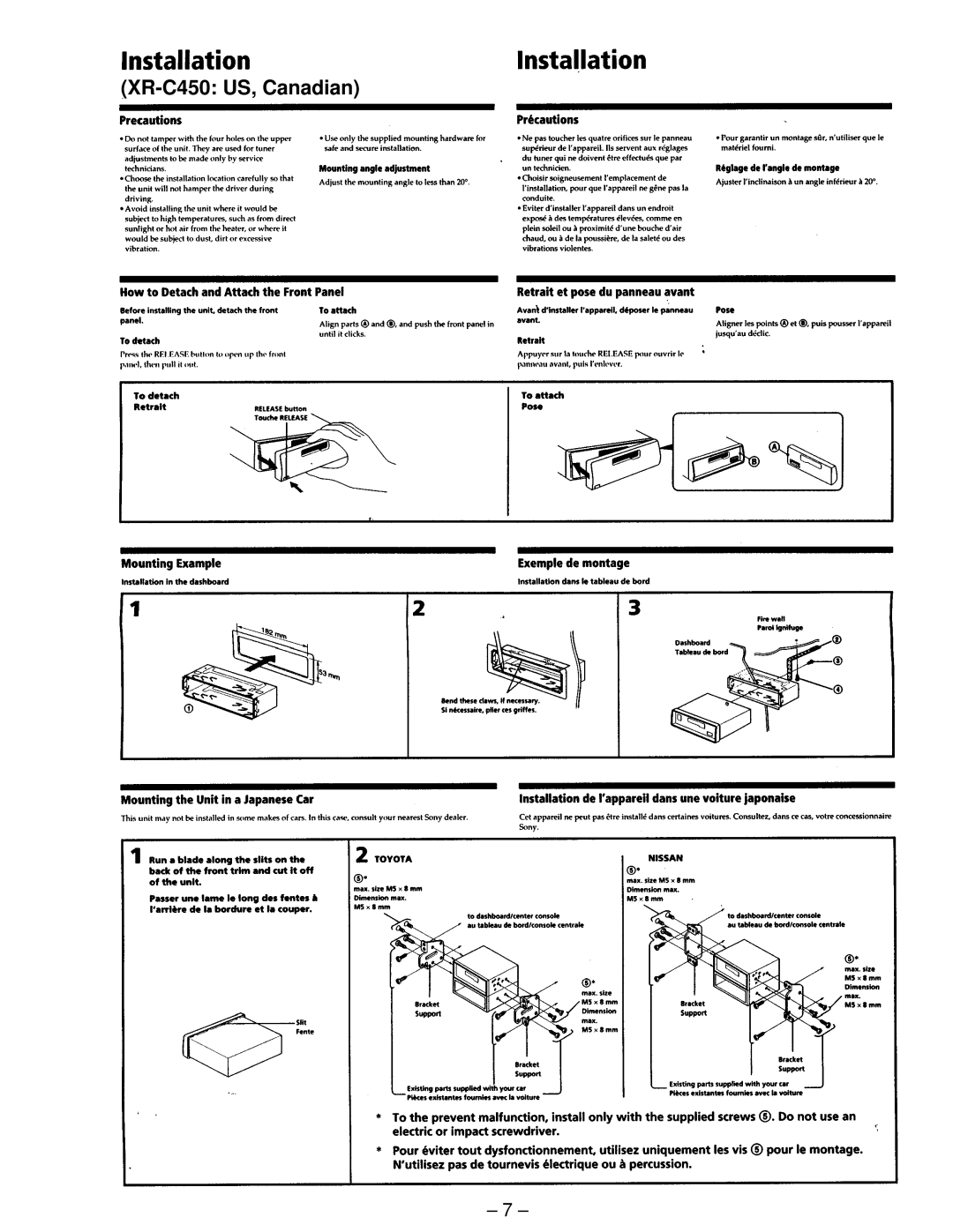 Sony XR-C440 service manual XR-C450 US, Canadian 