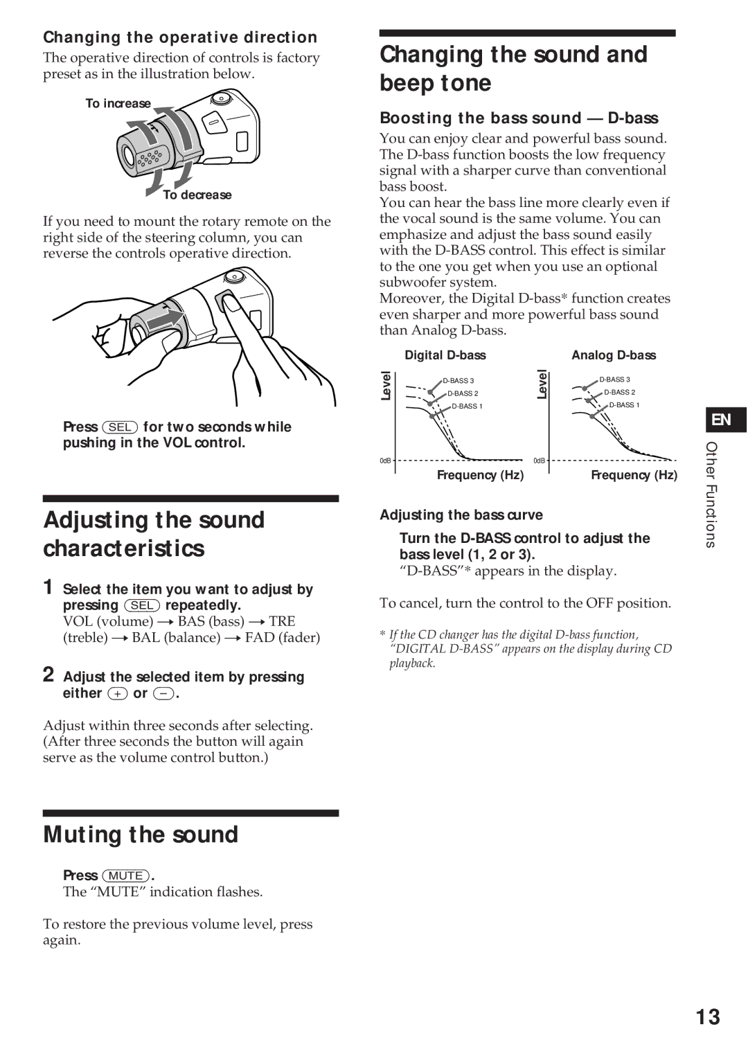 Sony XR-C540RDS, XR-C440RDS Muting the sound, Changing the sound and beep tone, Adjusting the sound characteristics 