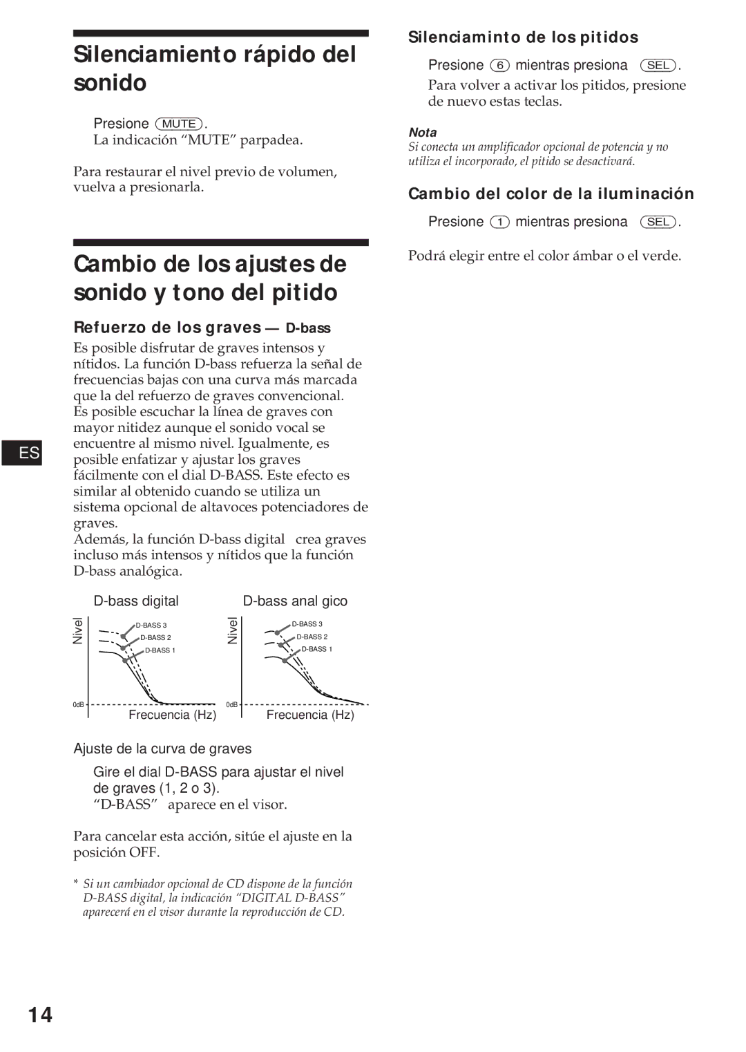 Sony XR-C440RDS, XR-C540RDS Silenciamiento rápido del sonido, Cambio de los ajustes de sonido y tono del pitido 