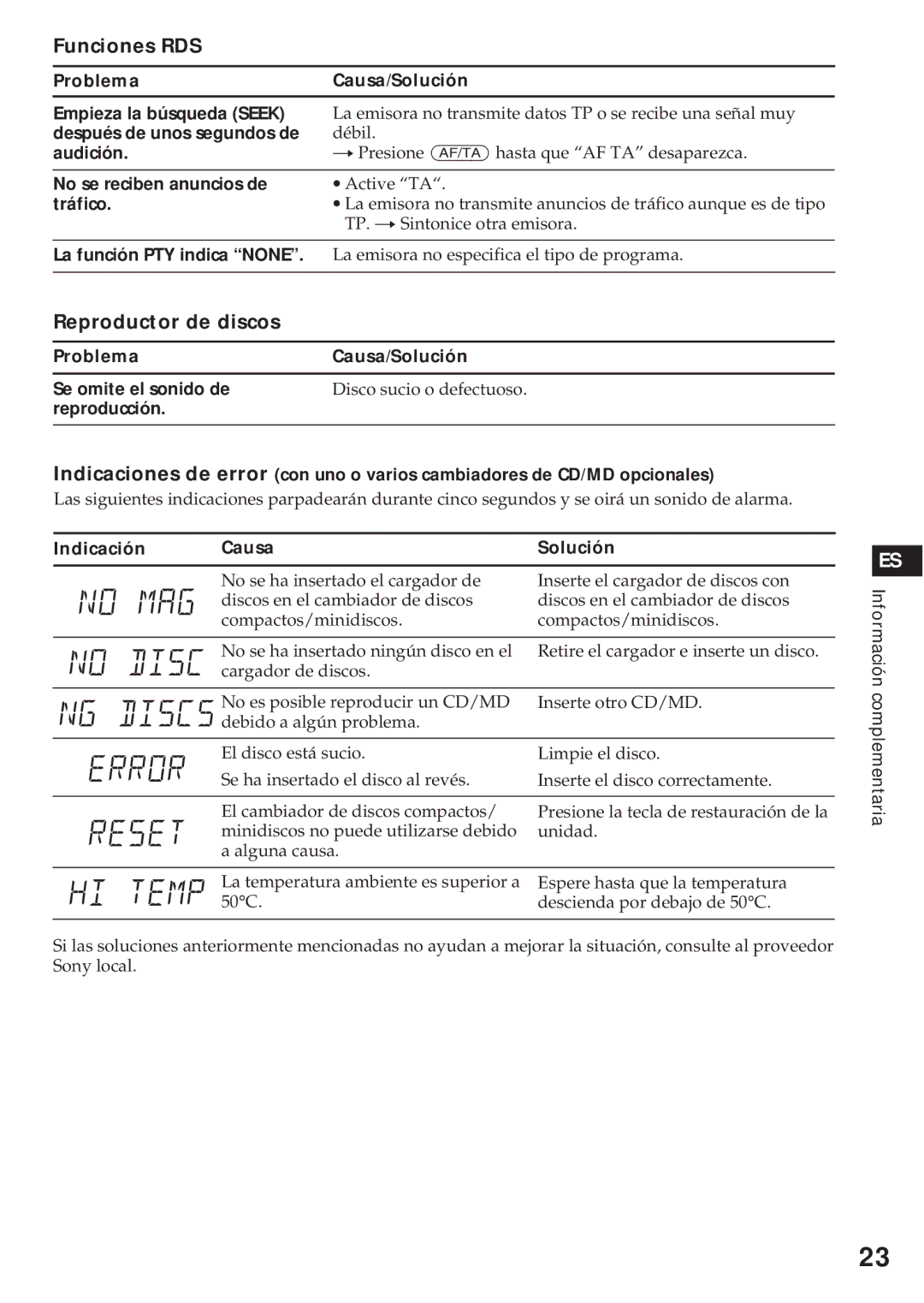 Sony XR-C540RDS, XR-C440RDS operating instructions Funciones RDS, Reproductor de discos 