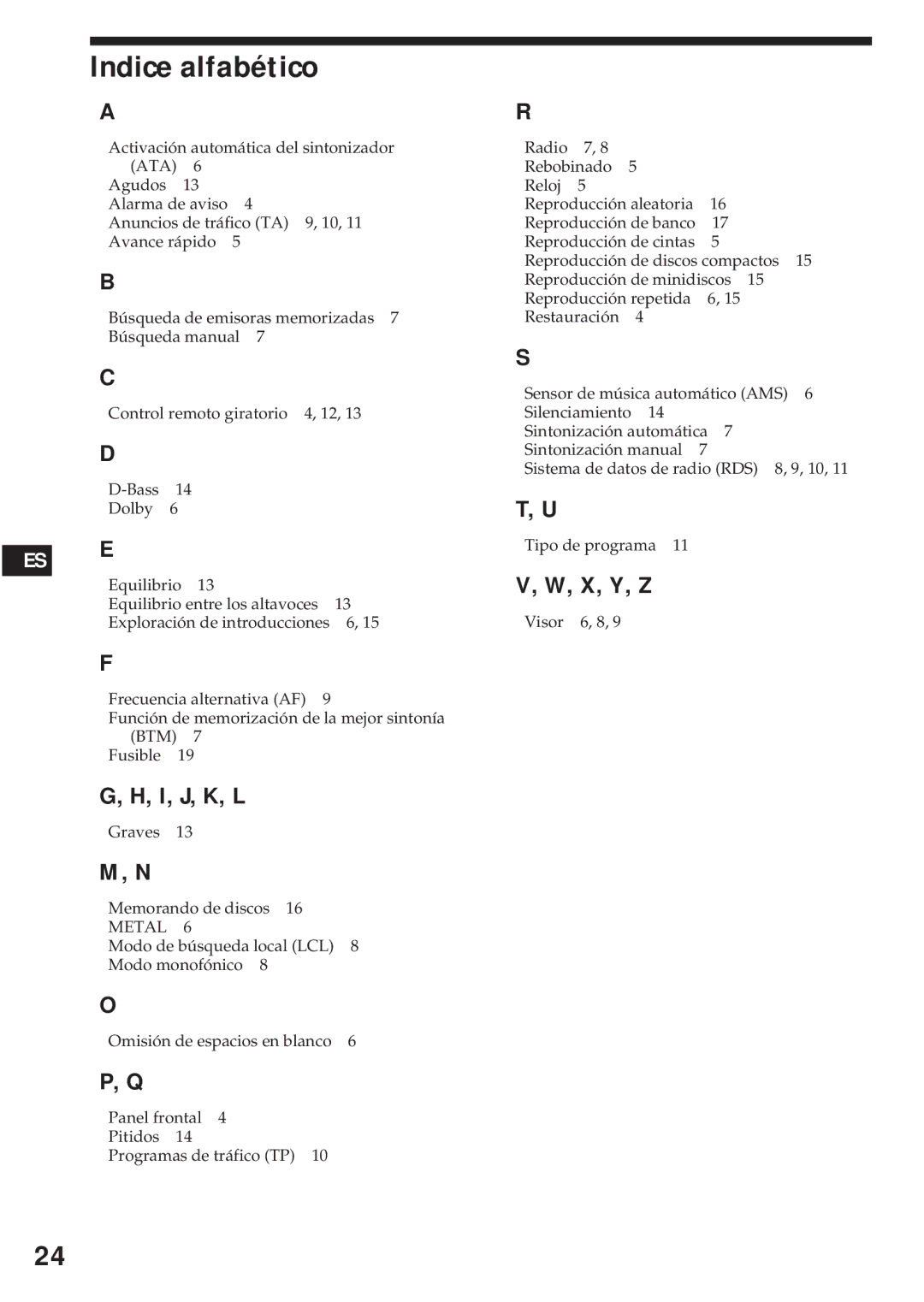 Sony XR-C440RDS, XR-C540RDS operating instructions Indice alfabético, Ata 