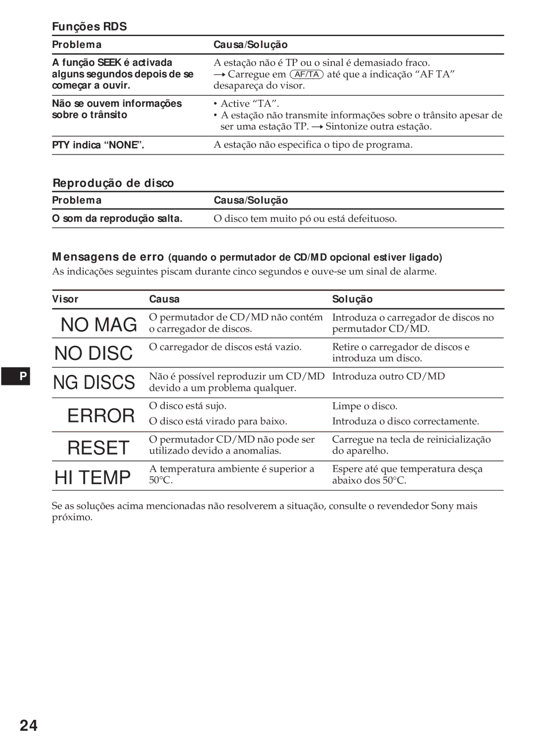 Sony XR-C440RDS, XR-C540RDS operating instructions Funções RDS, Reprodução de disco 