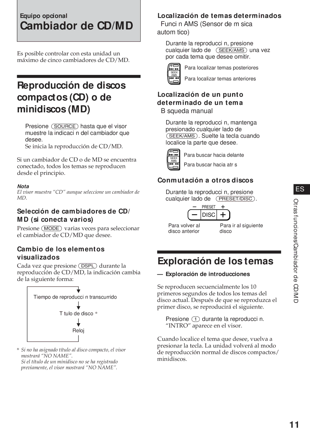 Sony XR-C450W manual Cambiador de CD/MD, Exploración de los temas, Reproducción de discos compactos CD o de minidiscos MD 