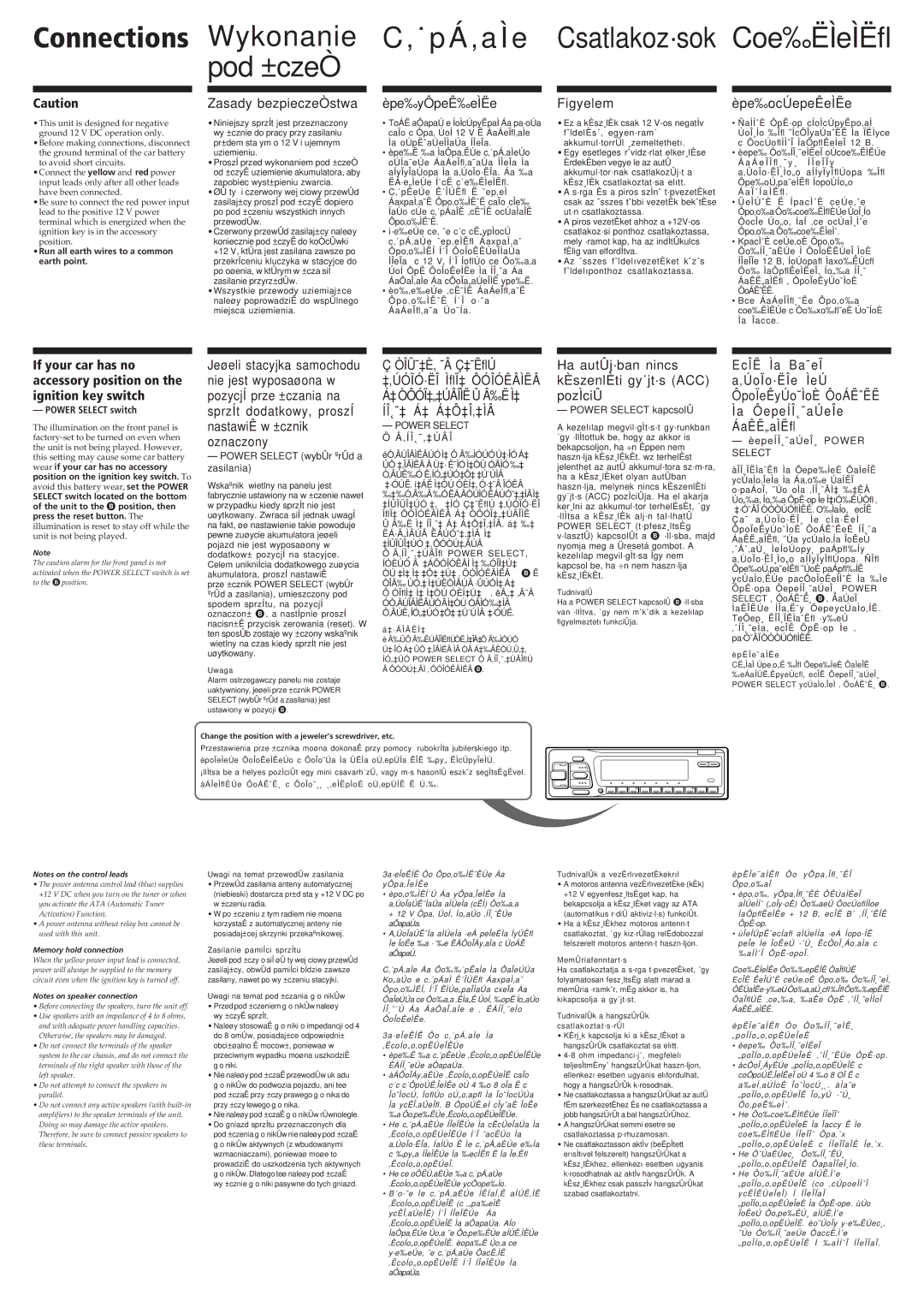 Sony XR-C503 manual Zasady bezpieczeÒstwa, Èpe‰yÔpeÊ‰eÌËe, Figyelem, Èpe‰ocÚepeÊeÌËe 