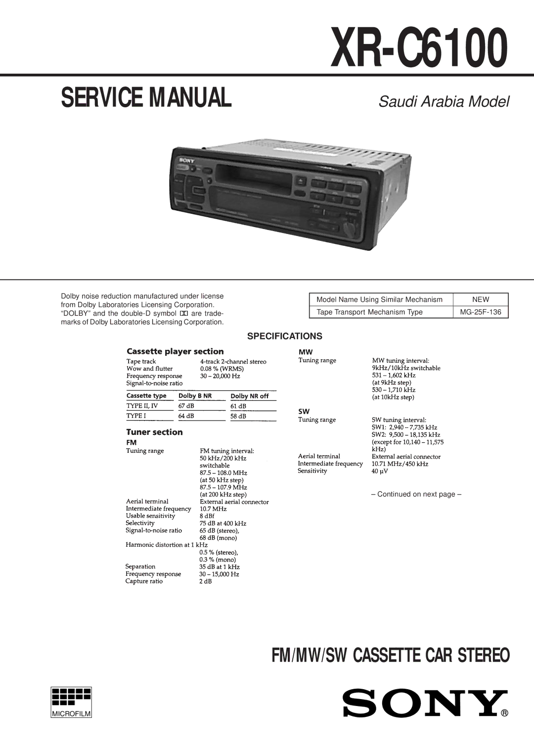 Sony XR-C6100 service manual 