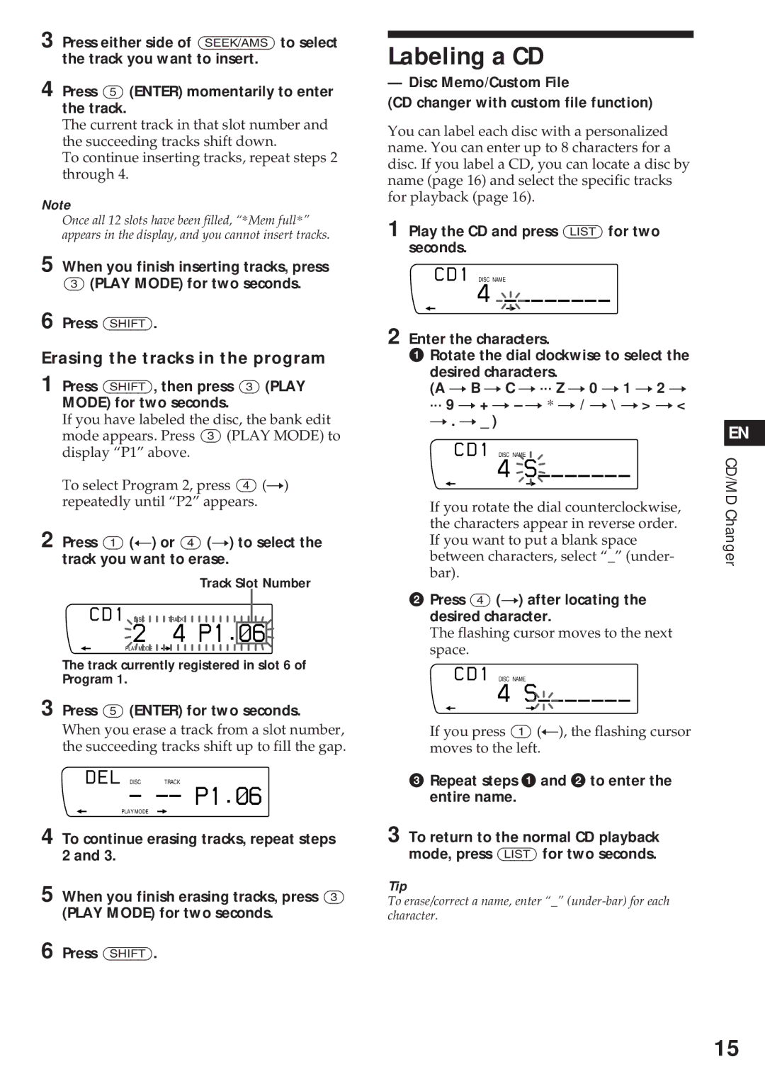 Sony XR-C750 operating instructions Labeling a CD, P1.â6, Erasing the tracks in the program 