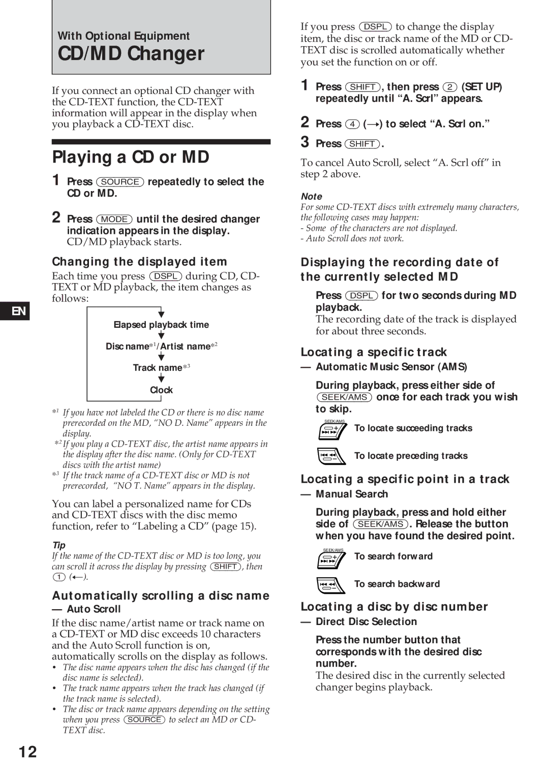 Sony XR-C750 operating instructions CD/MD Changer, Playing a CD or MD 