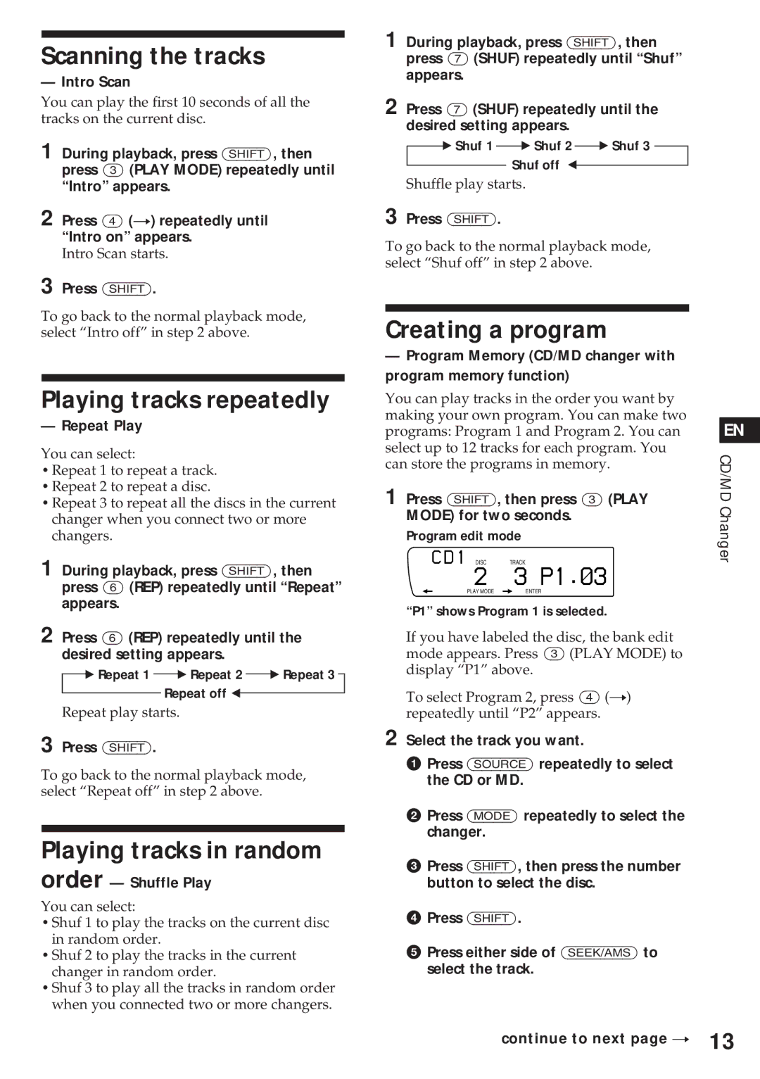 Sony XR-C750 operating instructions Scanning the tracks, Playing tracks in random, Creating a program, P1.â3 