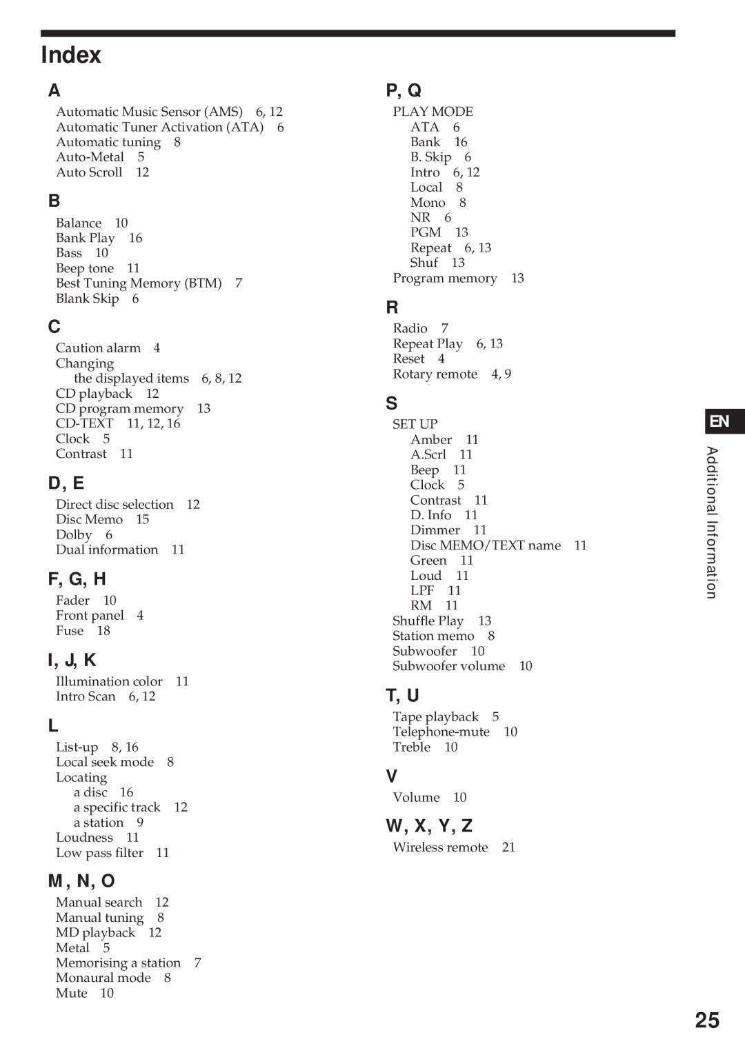 Sony XR-C750 operating instructions Index, Cd-Text 