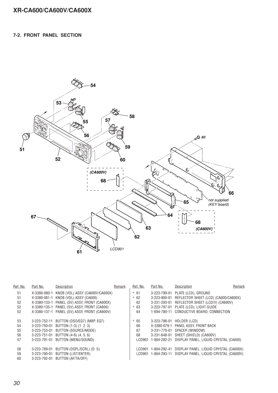 Sony XR-CA600X, XR-CA600V service manual Front Panel Section, 64 1-694-780-11 Conductive BOARD, Connection 