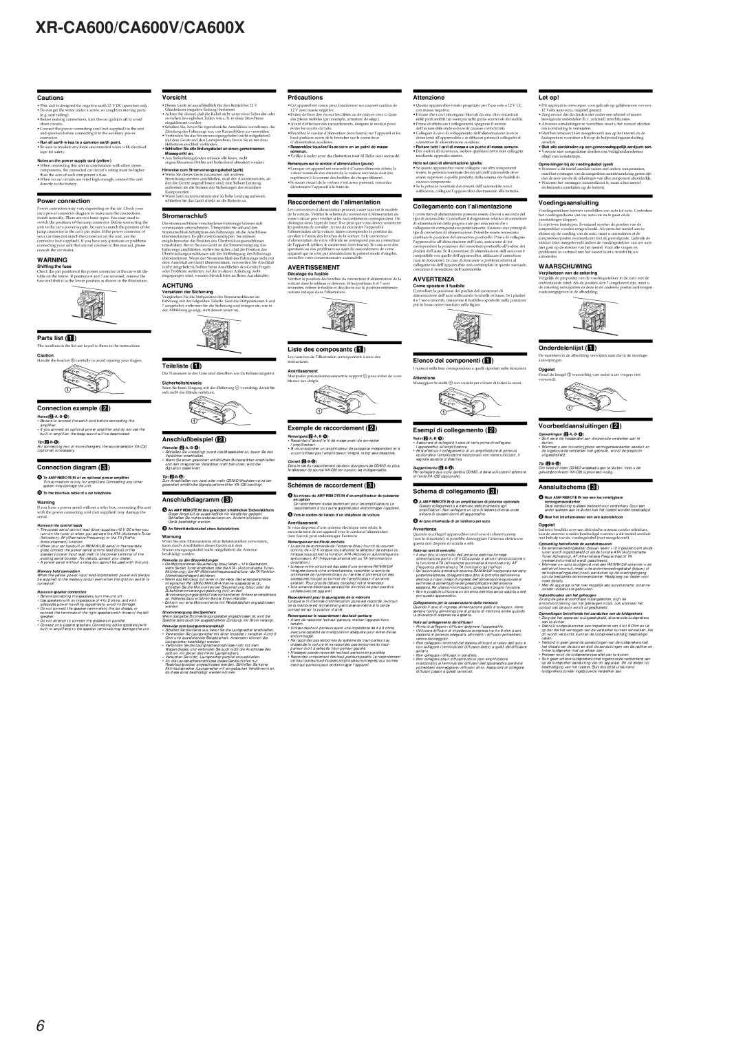 Sony XR-CA600X, XR-CA600V service manual Achtung 