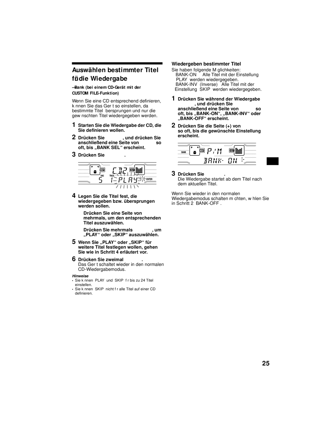 Sony XR-CA800 operating instructions Bank bei einem CD-Gerät mit der Custom FILE-Funktion, Wiedergeben bestimmter Titel 