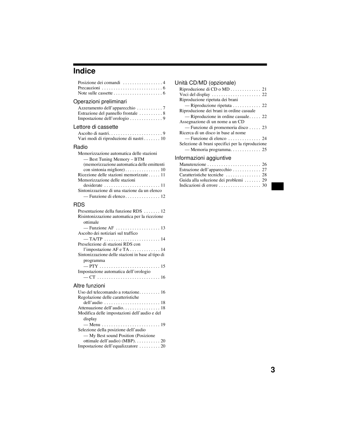 Sony XR-CA800 operating instructions Indice 