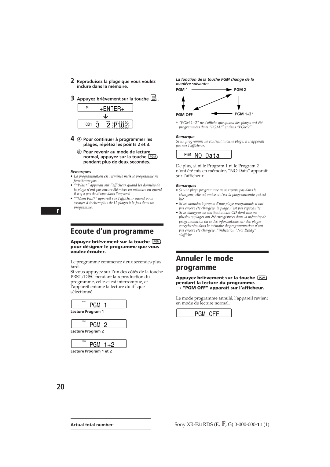 Sony XR-F21RDS operating instructions Ecoute d’un programme, Annuler le mode programme 