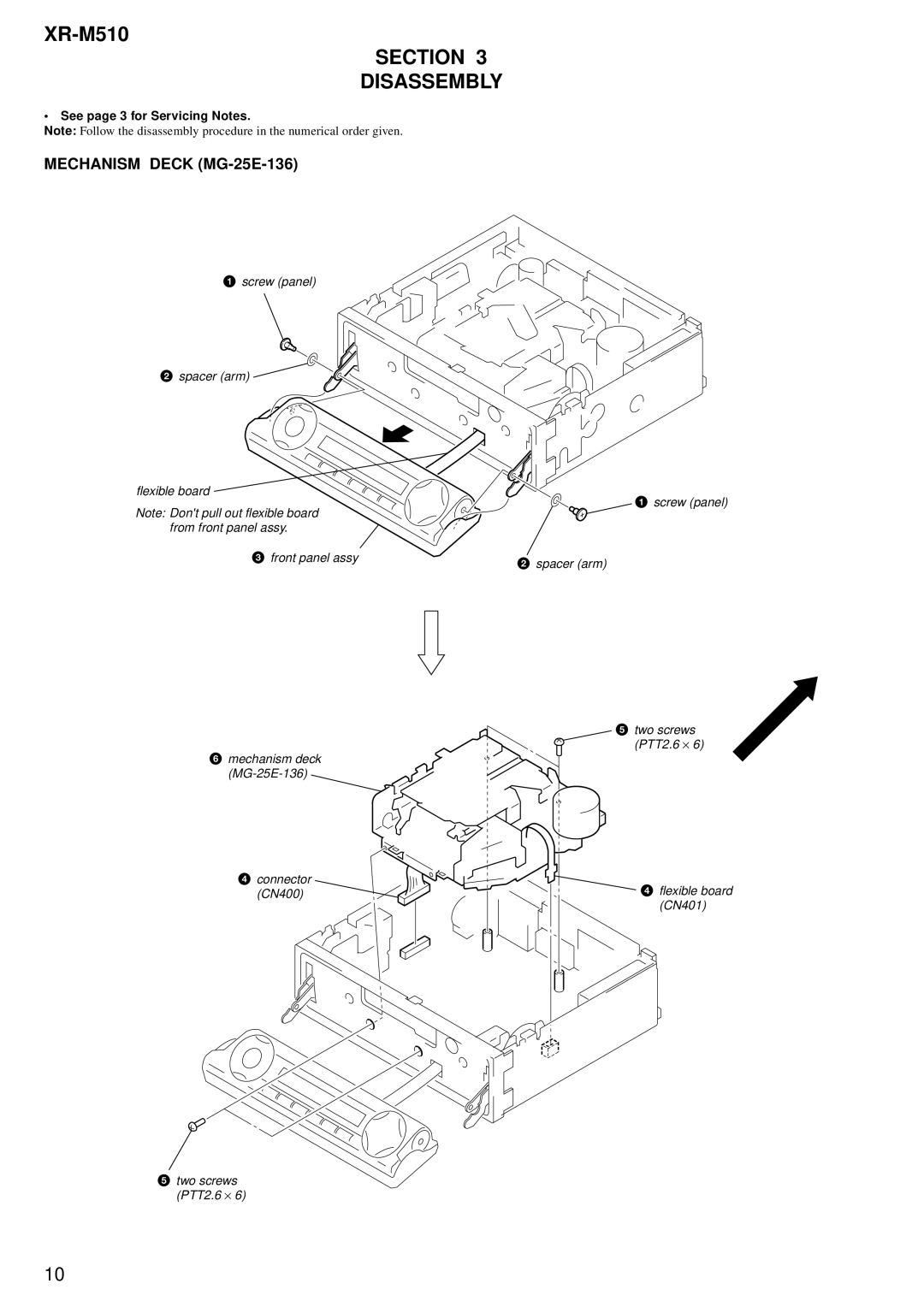 Sony XR-M510 service manual Section Disassembly, Mechanism Deck MG-25E-136 