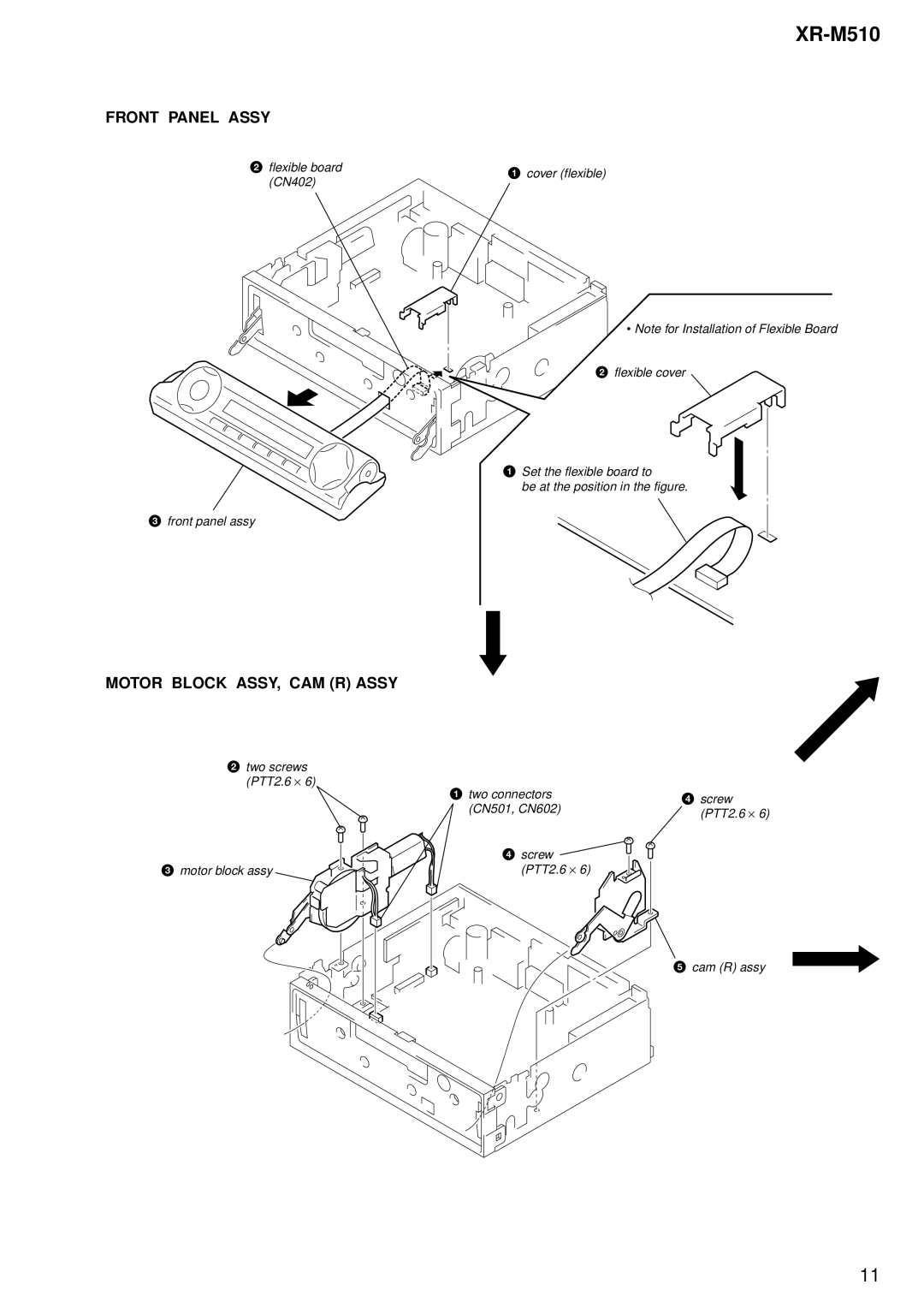 Sony XR-M510 service manual Front Panel Assy, Motor Block ASSY, CAM R Assy 