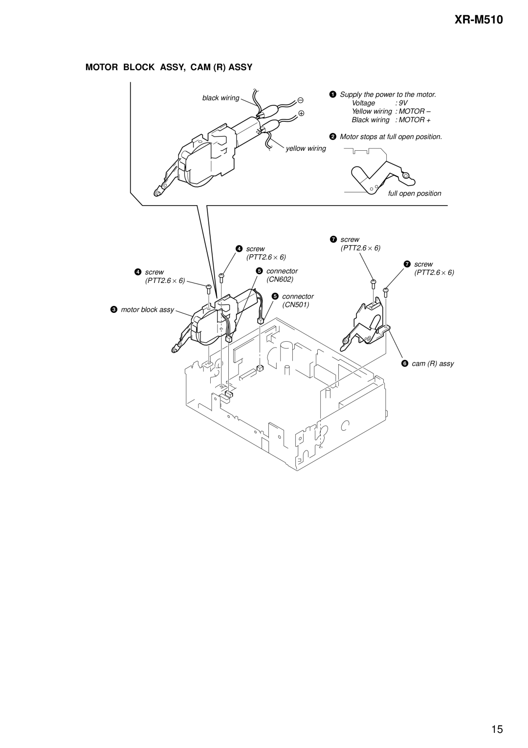 Sony XR-M510 service manual Screw PTT2.6 ⋅ Motor block assy Connector CN501 Cam R assy 